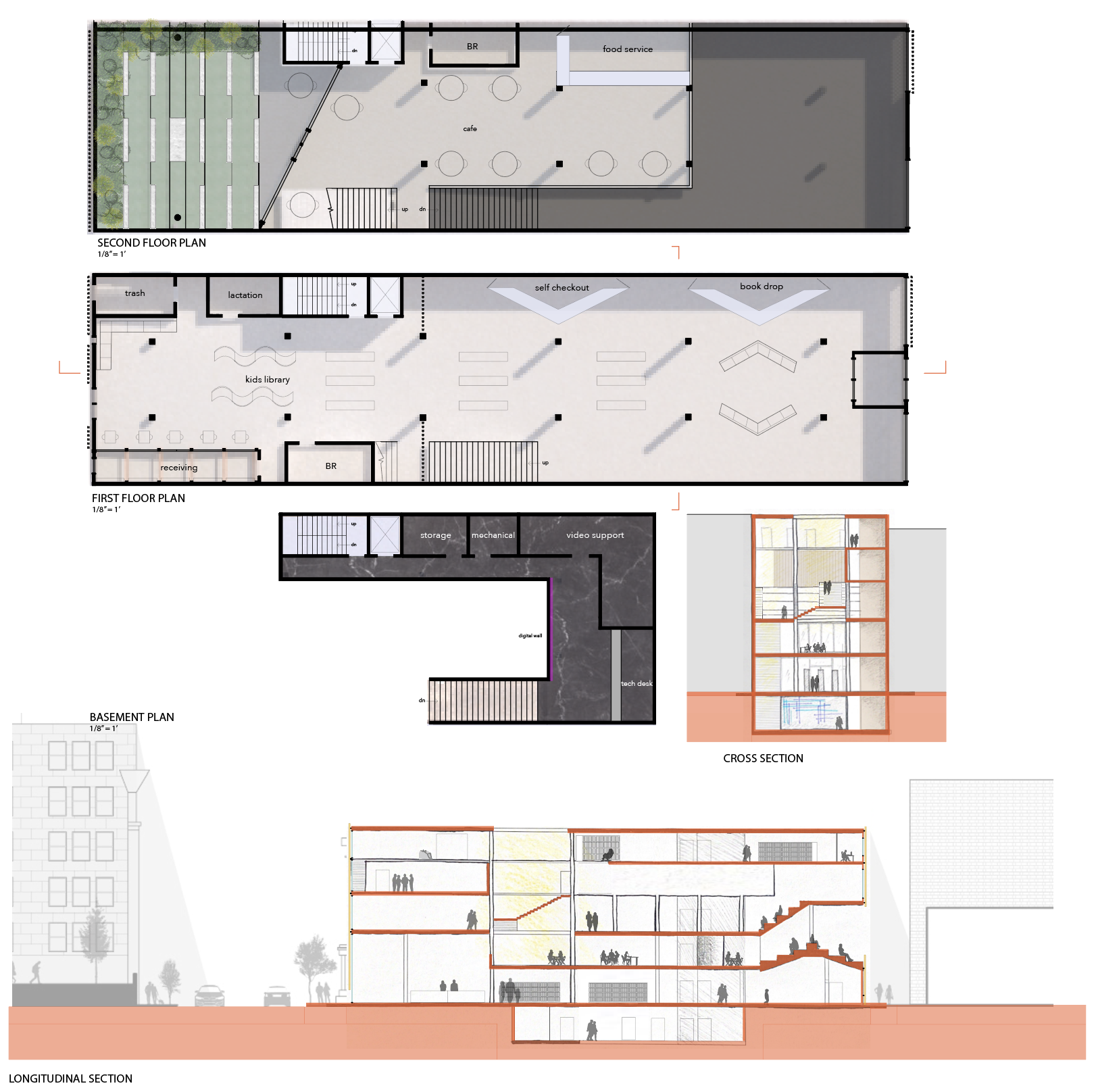 Charles St. Library - Plans and Section